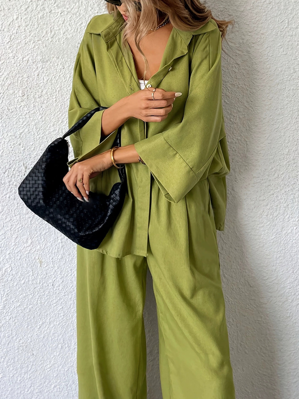 ZARA Spring Autumn Loose Button Cardigan Long Sleeve Wide Leg Pants Fashion Set